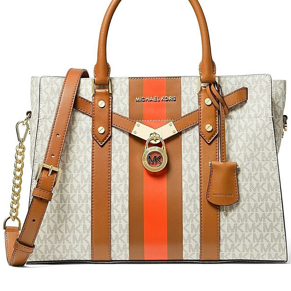 NWT Michael Kors Signature Nouveau Hamilton Large Satchel Clementine Multi/Gold